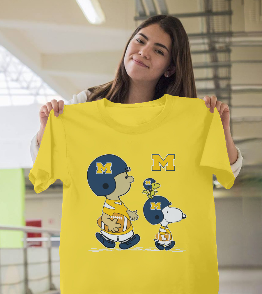 Michigan Wolverines Snoopy Woodstock Football Fan Team Spirit Peanuts Style T-Shirt