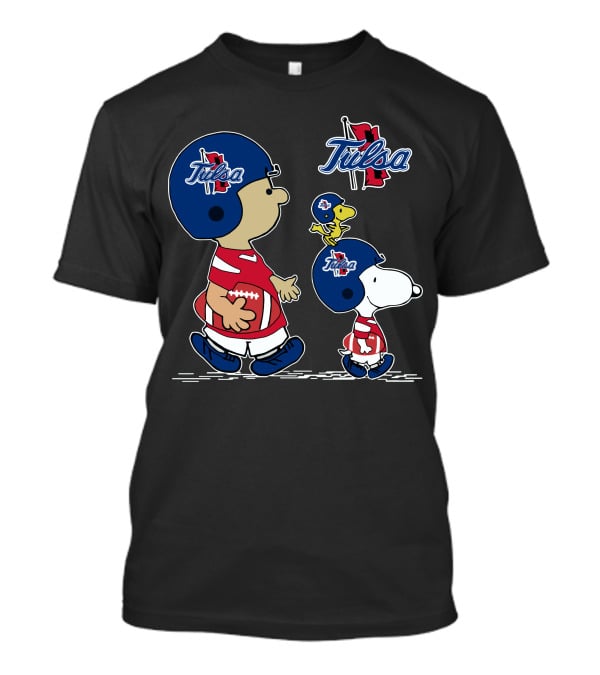 Tulsa Snoopy Football Helmet And Woodstock Walking With Rugby Ball T-Shirt