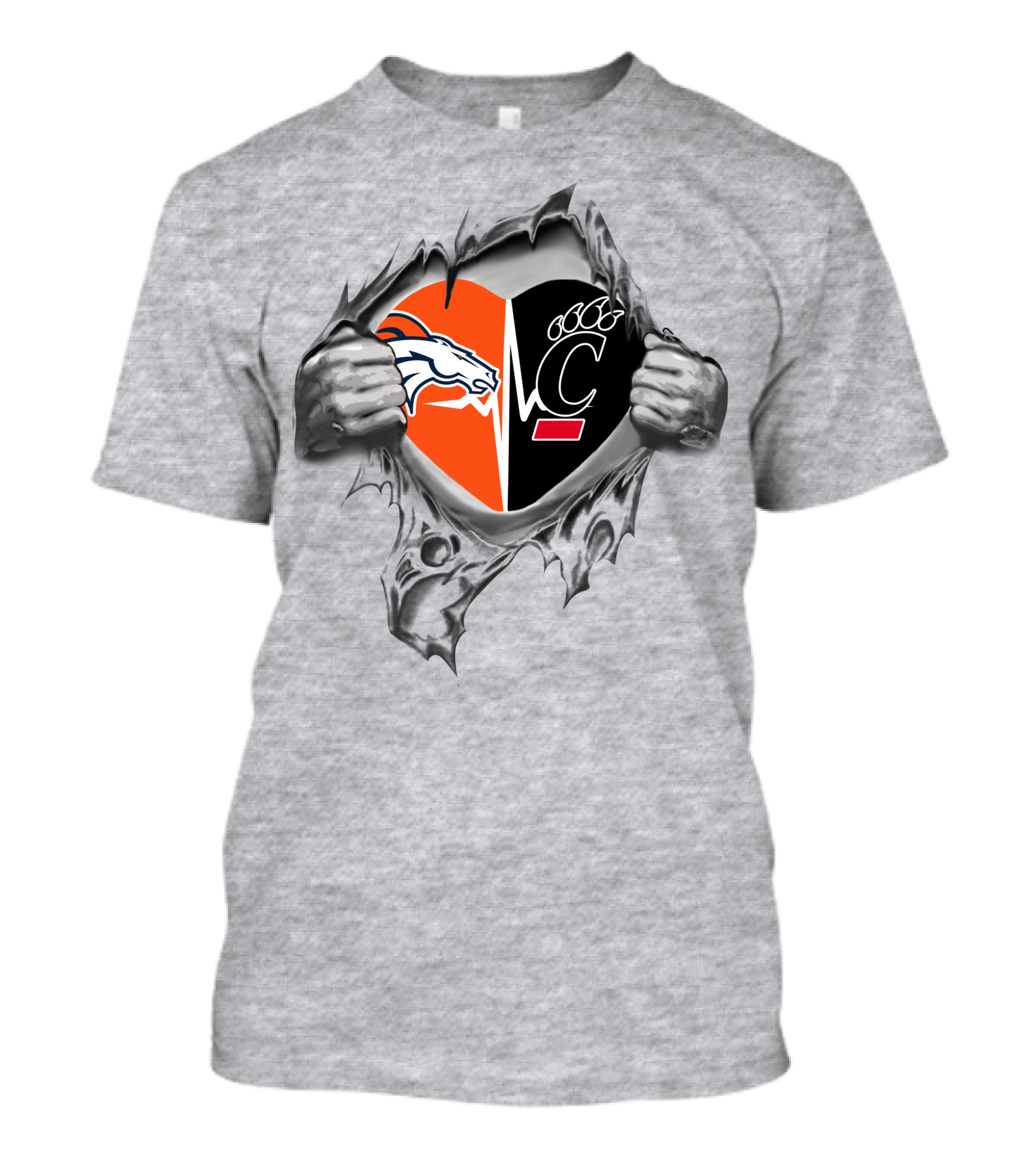 Broncos Bearcats Heart Logo With Tribal Hands T-Shirt