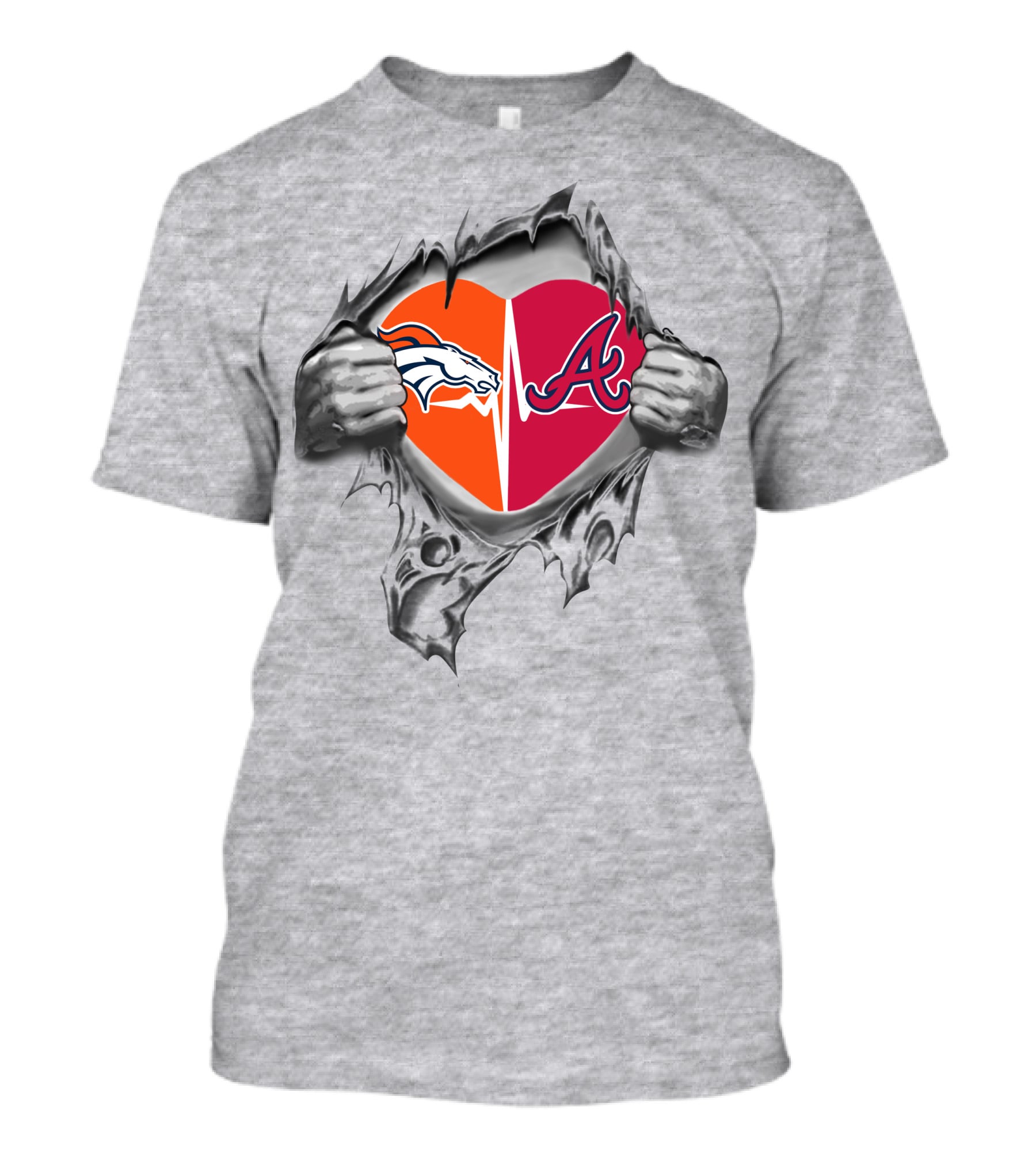 Broncos Braves Heartbeat Passion Football Baseball Fusion T-Shirt