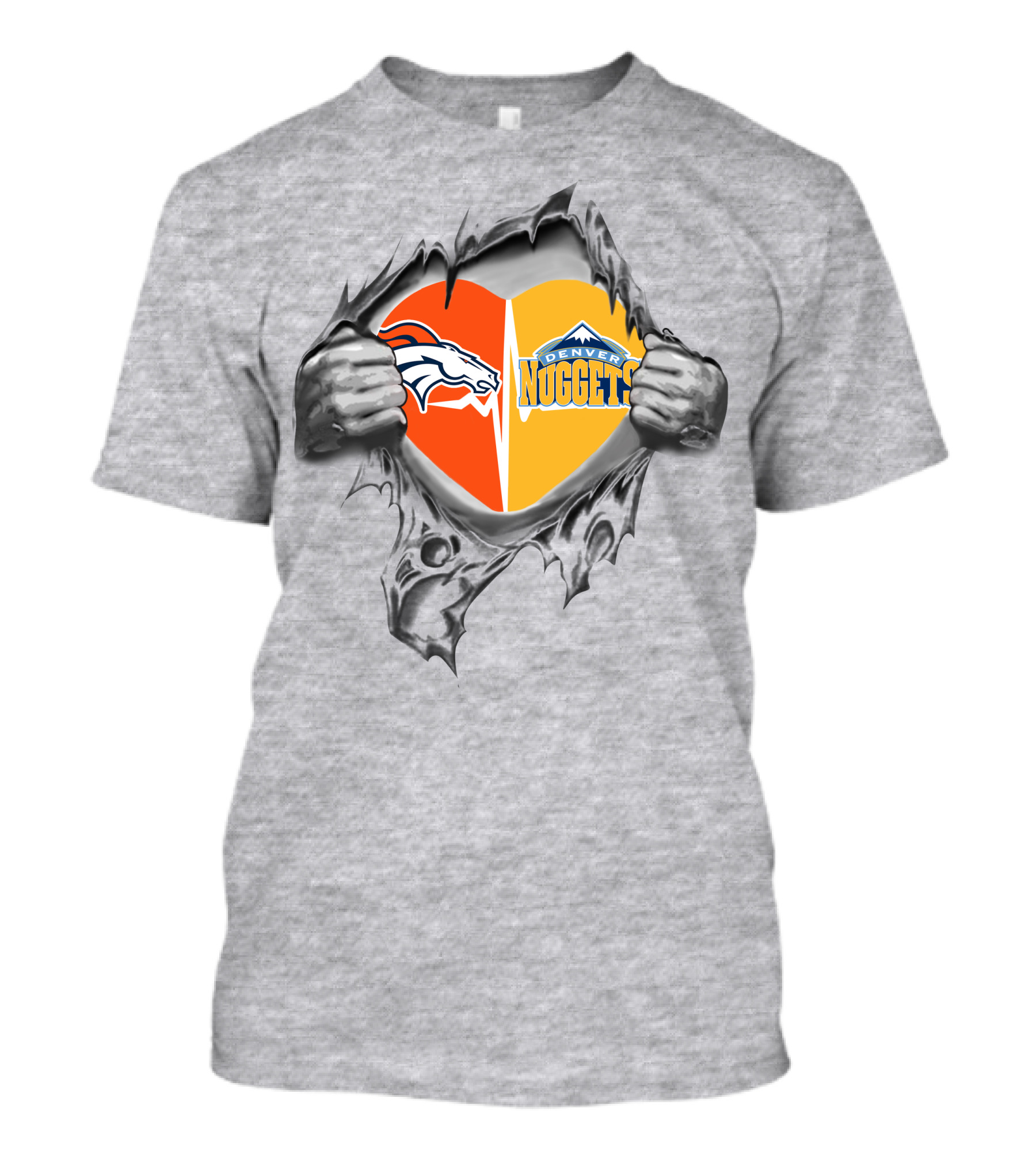 Broncos Nuggets Dual Heart Broncos Logo Denver Nuggets T-Shirt