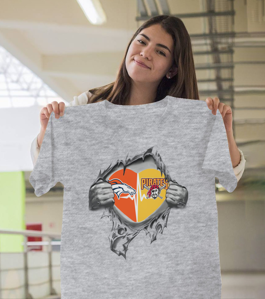 Broncos Pirates Heart Torn T-Shirt