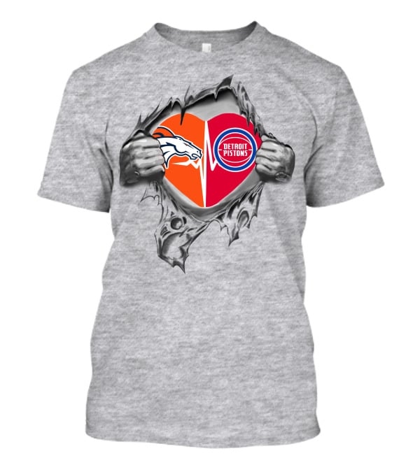 Broncos Detroit Pistons Heartbeat Passion Duo T-Shirt