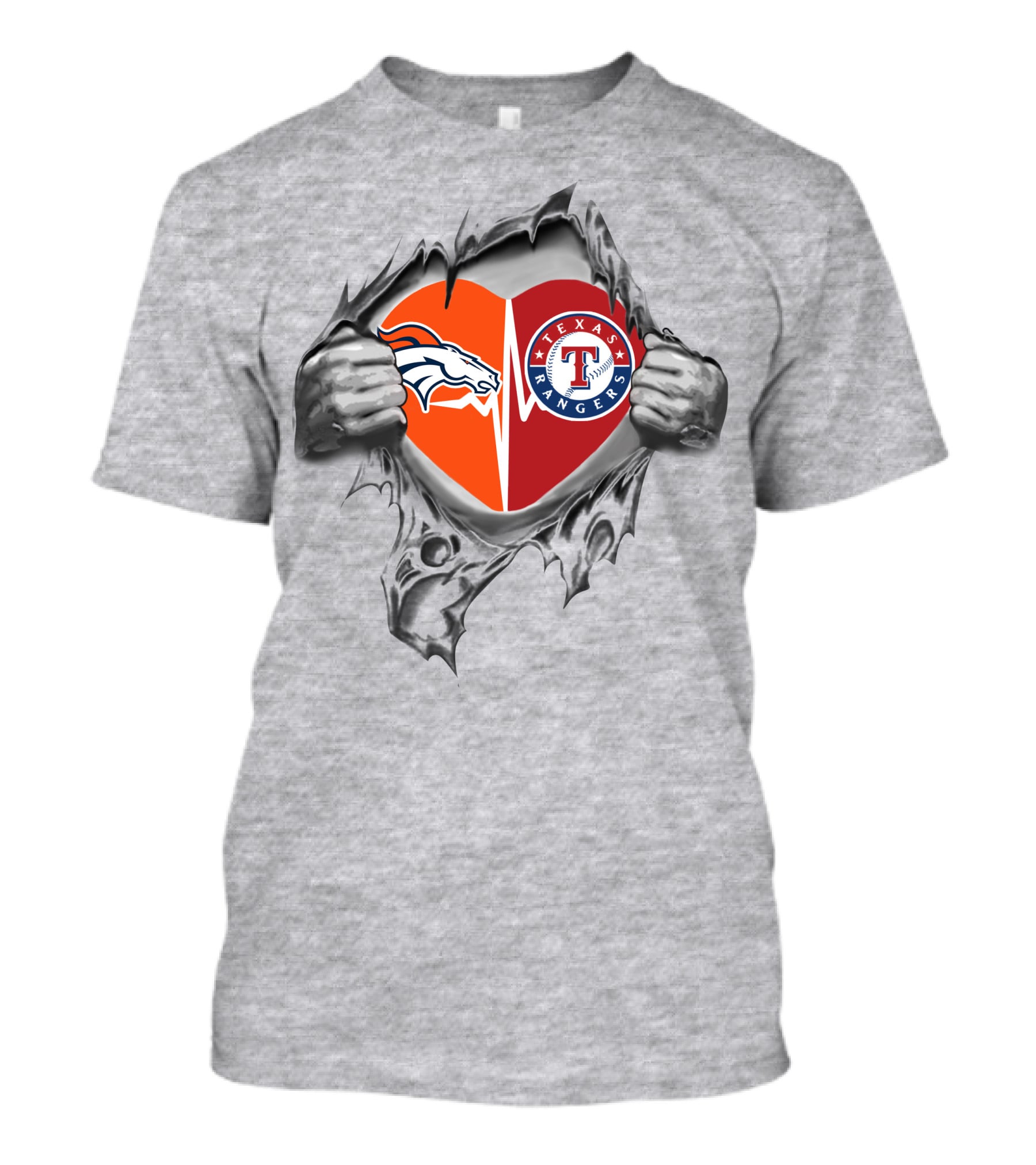 Broncos And Texas Rangers Heart T-Shirt