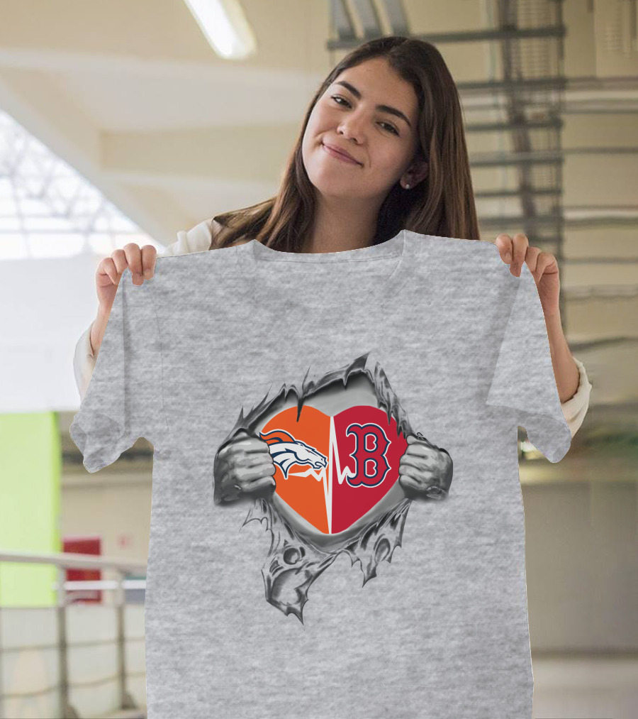 Broncos Redsox Heartbeat Passion Emblem T-Shirt