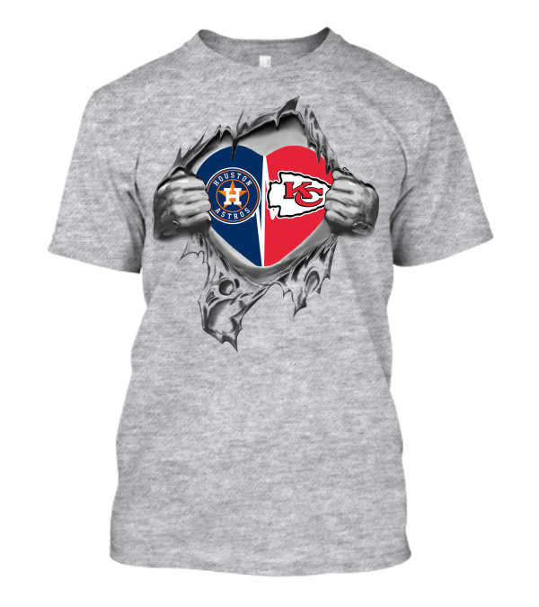 Houston Astros Kansas City Chiefs Heart Through Hands T-Shirt