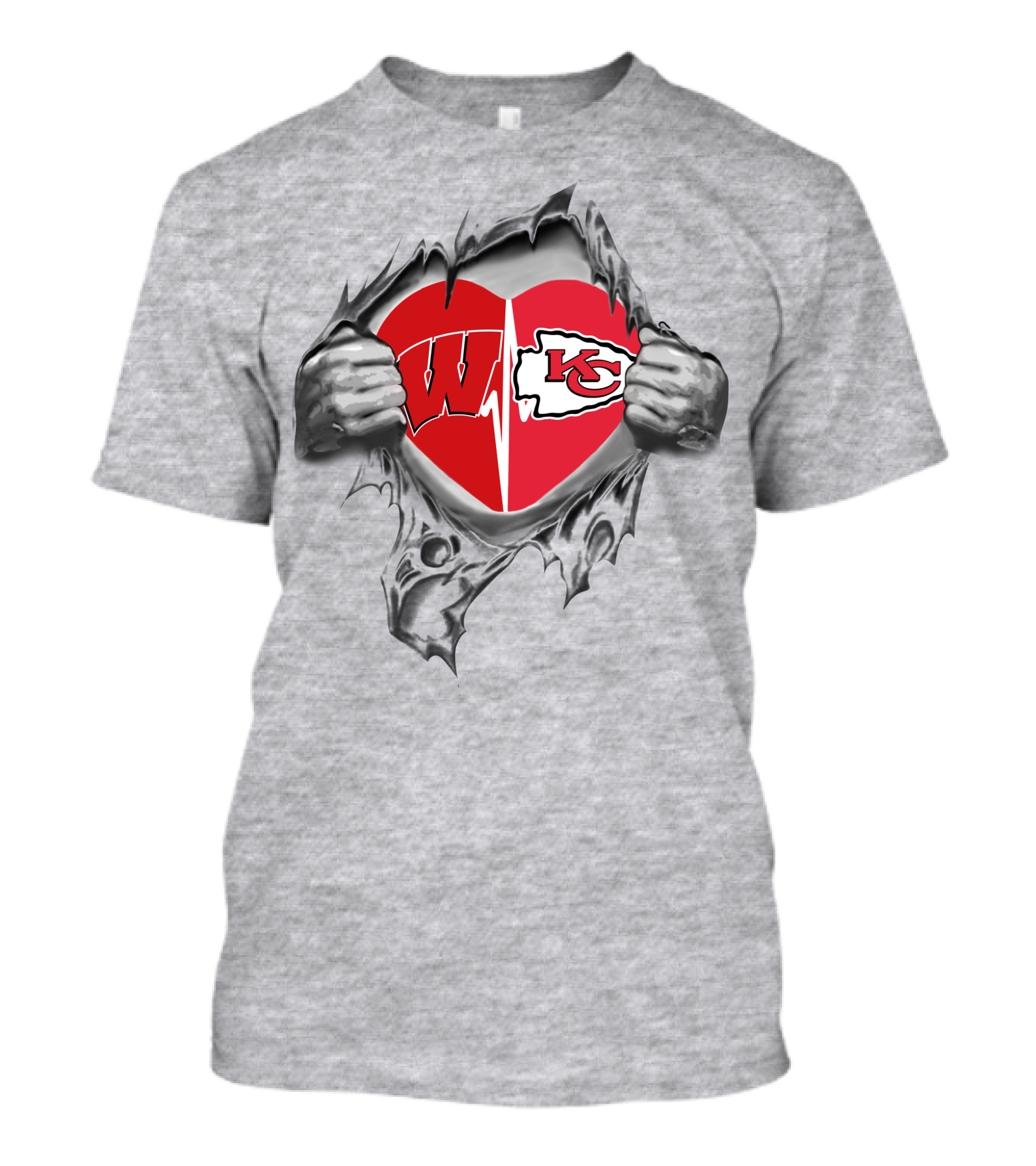 Chiefs Badgers Heart Torn Revealing Wisconsin Kansas City T-Shirt