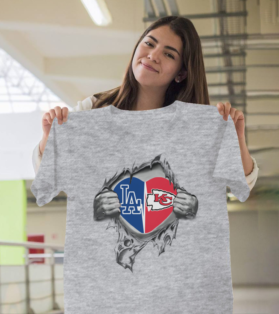 Chiefs Dodgers Heart LA KC Fan Passion T-Shirt