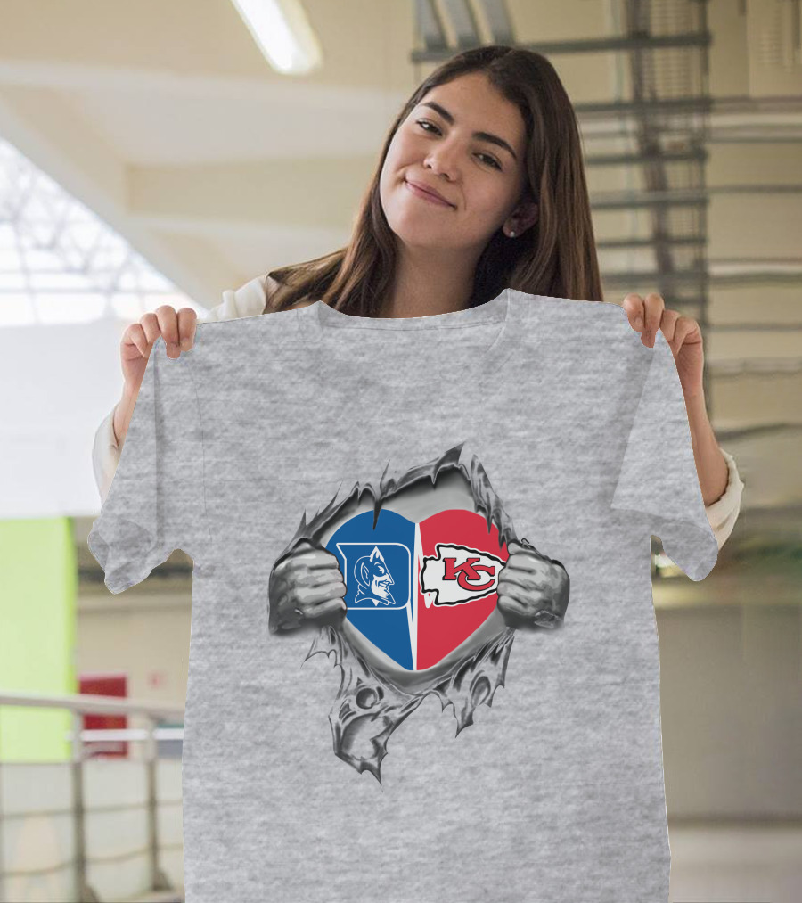 Chiefs Duke Heart Split KC Duke Blue Devils Kansas City Chiefs T-Shirt