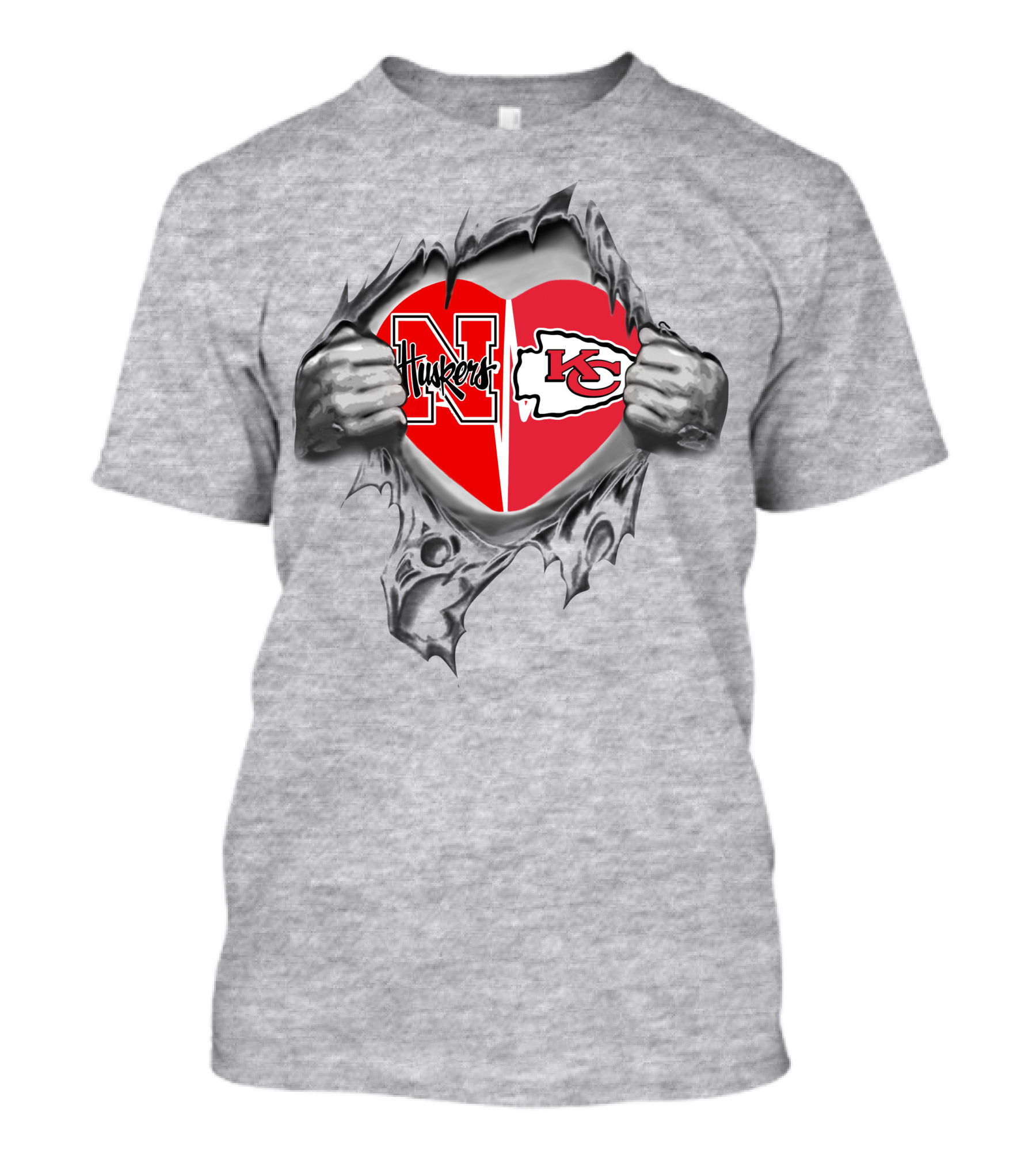 Chiefs Huskers Heart Torn Open Design Football Loyalty T-Shirt