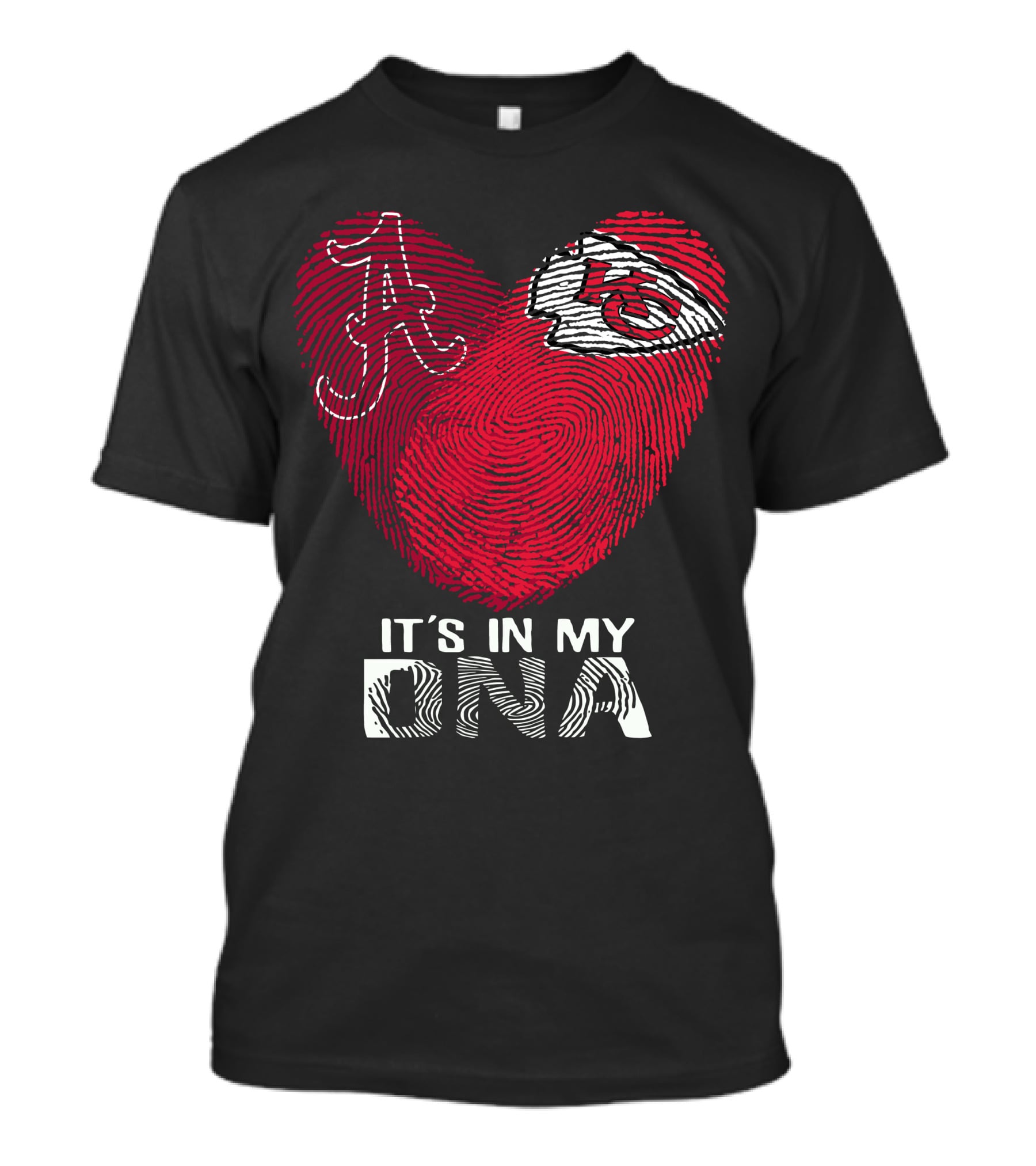 Alabama And Chiefs Heart Logo It's In My DNA Fingerprint T-Shirt