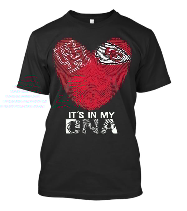 Houston Cougars Kansas City Chiefs Heart Shaped Fingerprint It's In My DNA T-Shirt