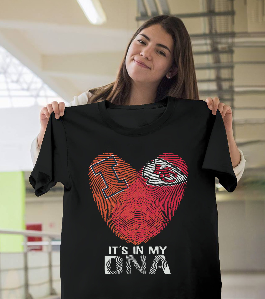 Illinois Fighting Illini and Kansas City Chiefs It's in My DNA Heart Fingerprint T-Shirt