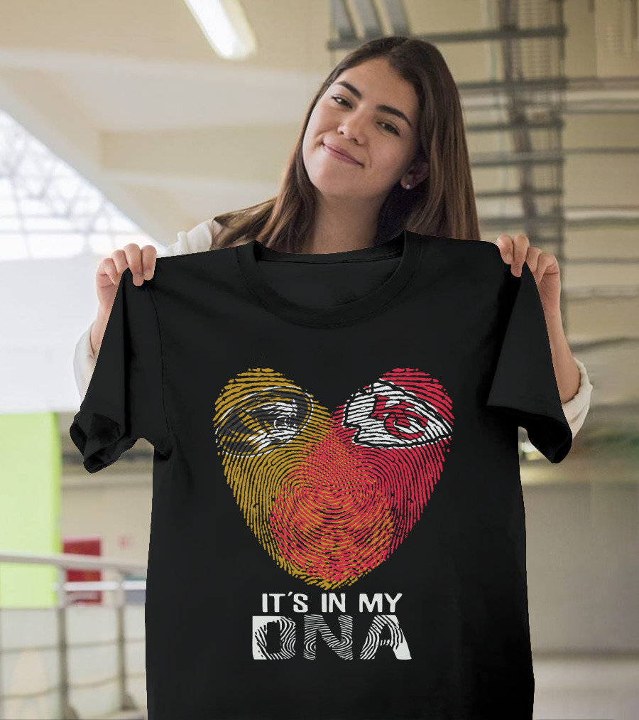 Missouri Tigers And Kansas City Chiefs It's In My DNA Fingerprint Heart T-Shirt