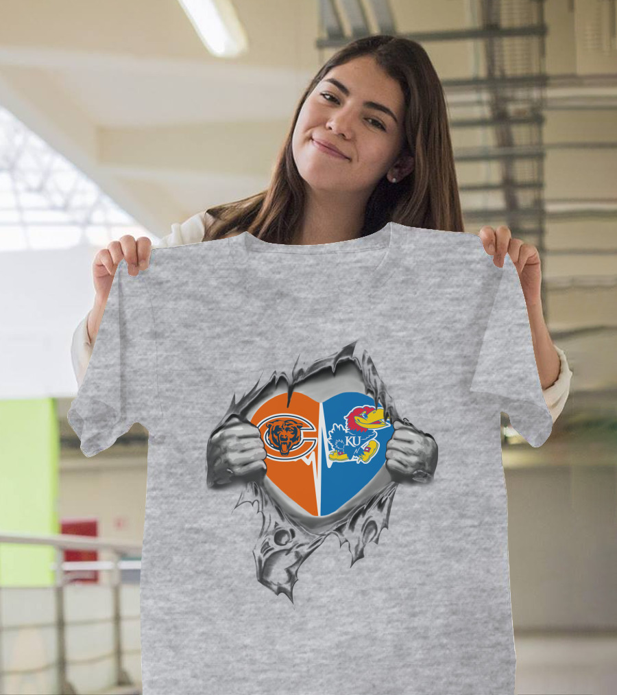 Bears Kansas Jayhawks Heart Logo Emblem T-Shirt