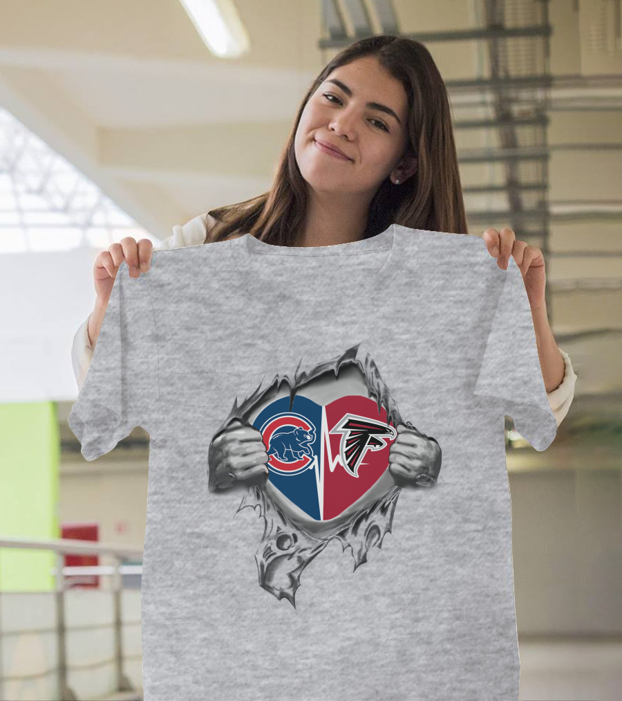 Cubs Falcons Heart Torn Metal T-Shirt