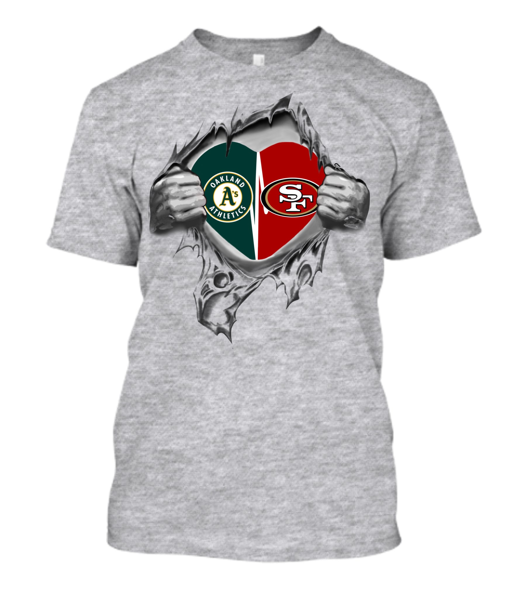 Oakland Athletics San Francisco 49ers Heart Logo Tear T-Shirt