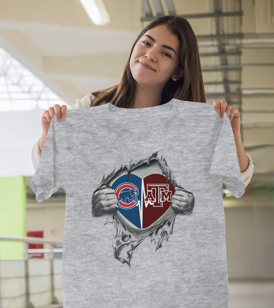 Chicago Cubs Texas A&M Aggies Heart T-Shirt