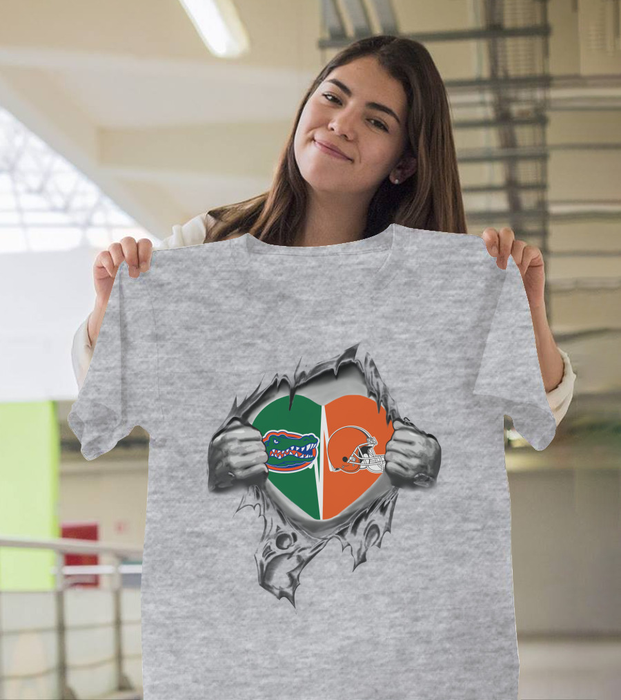 Cleveland Browns Florida Gators Heart Burst T-Shirt