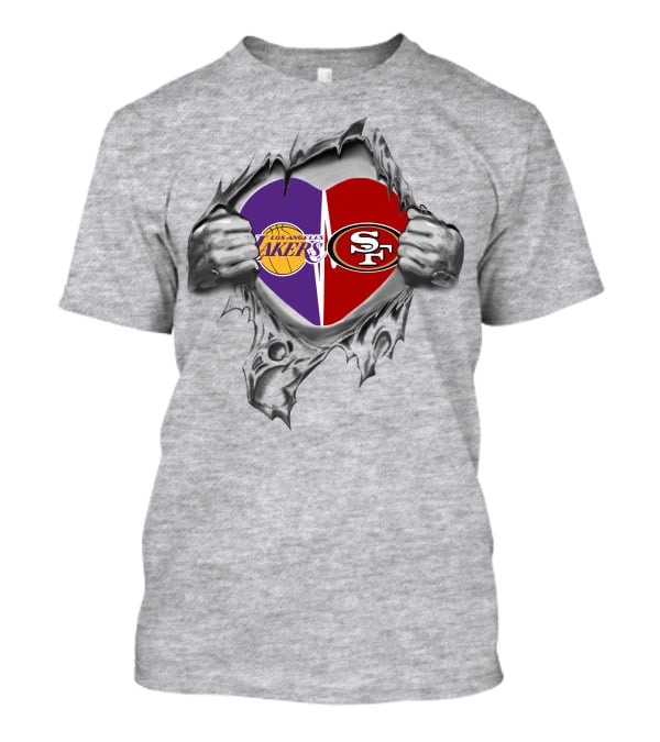 Los Angeles Lakers San Francisco 49ers Heart Logos T-Shirt