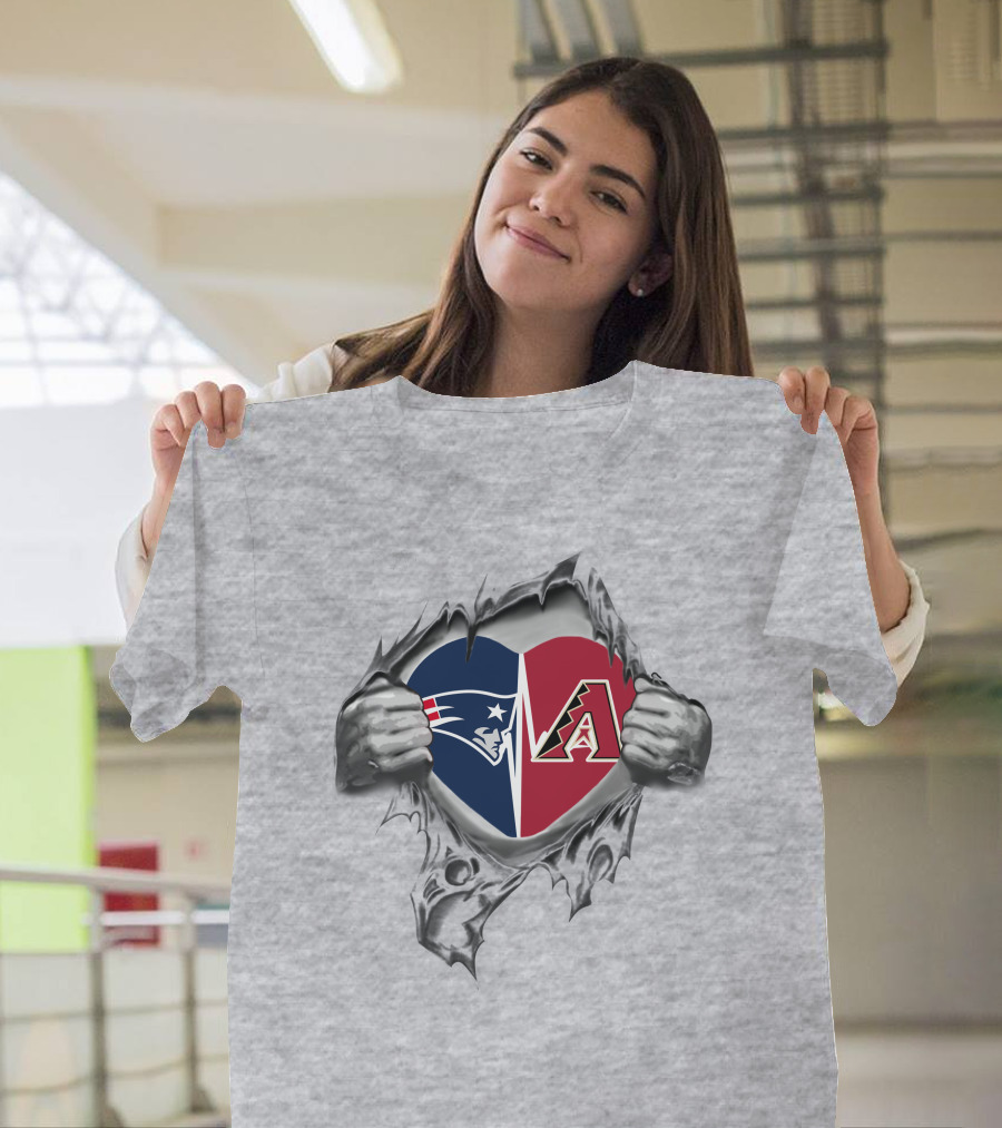 Patriots Diamondbacks Heart Design with Logos Peeling Effect T-Shirt