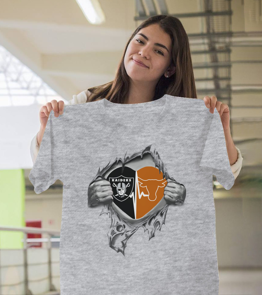 Raiders Longhorn Heartbeat Torn Reveal T-Shirt