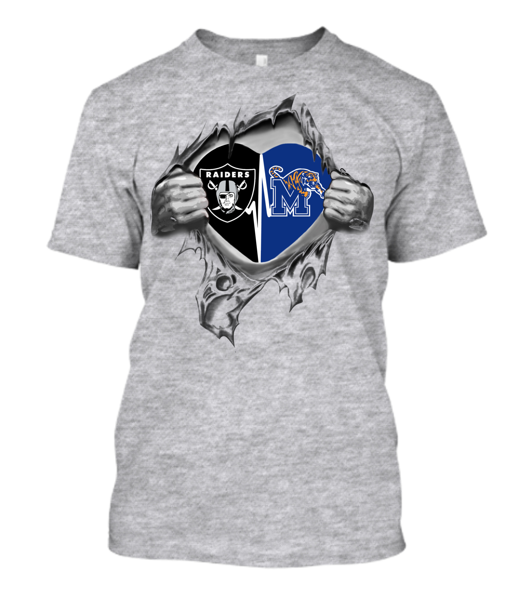 Raiders Memphis Tigers Heart Tear T-Shirt