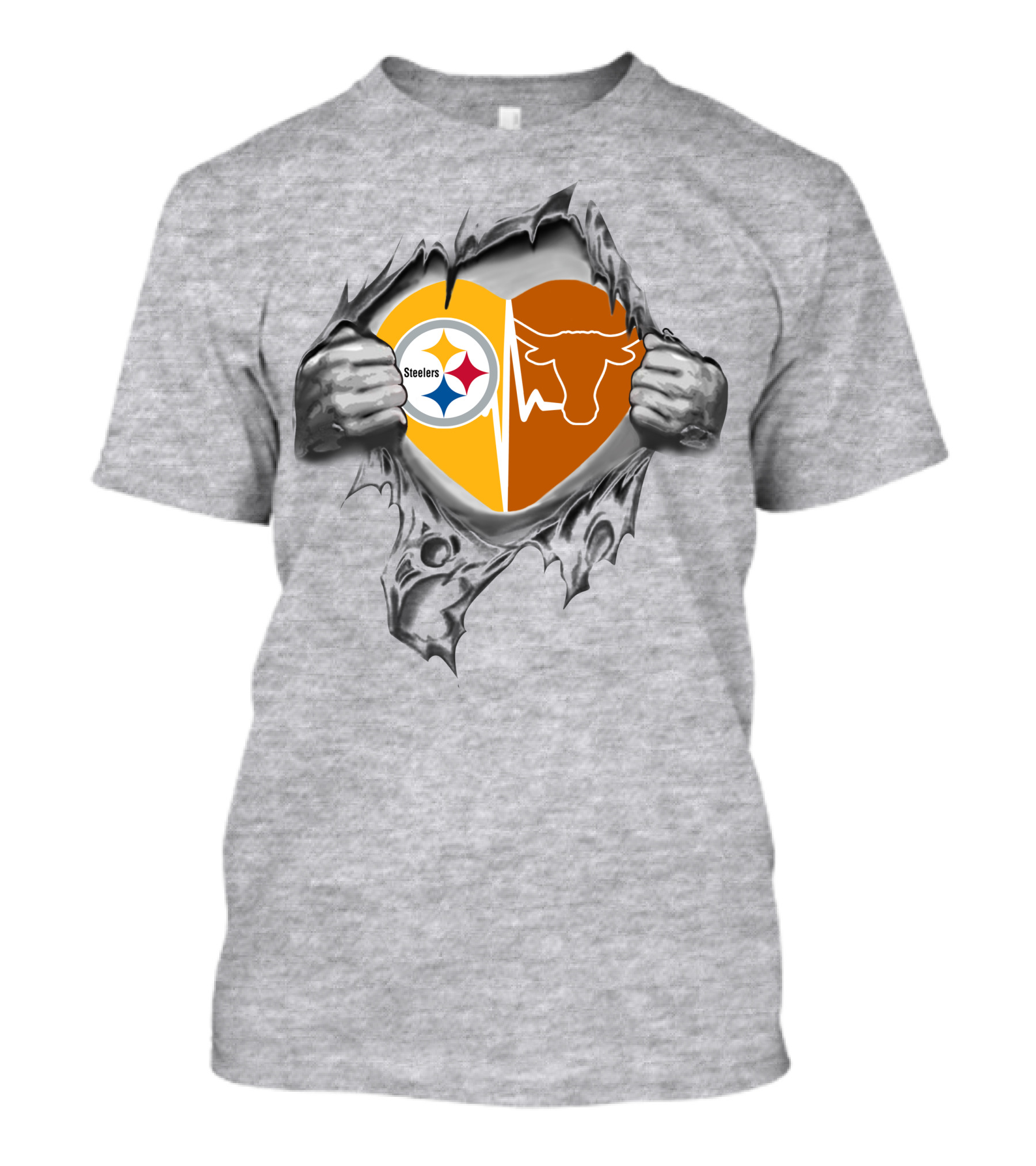 Steelers Longhorn Heart Tear T-Shirt