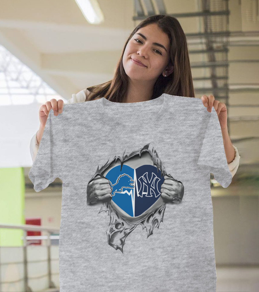 Lions Yankees Heart Detroit New York Fans T-Shirt