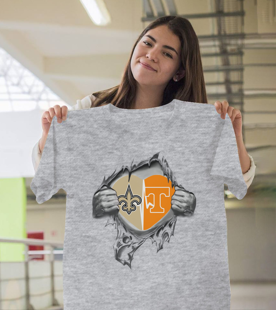 Saints Tennessee Heart Split Fleur-de-lis and Power T T-Shirt