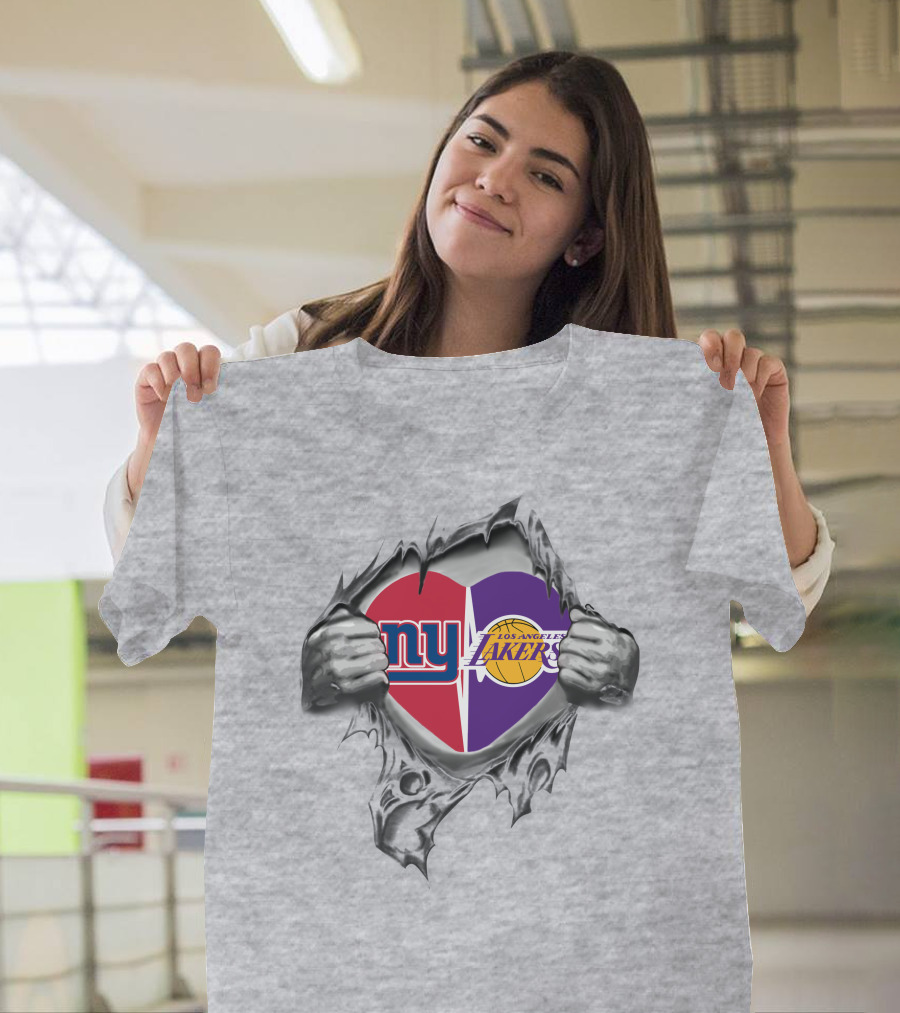 Giants Lakers Logos Revealed in Heart T-Shirt