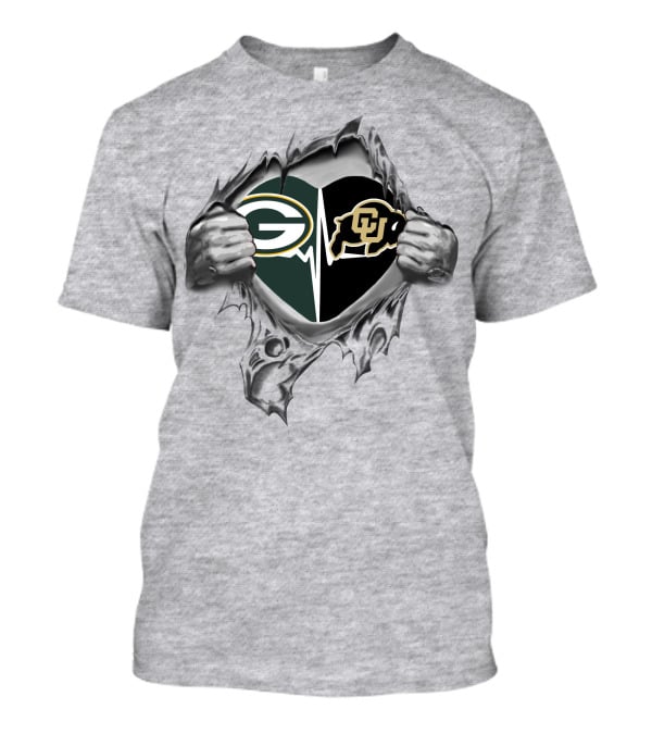 Green Bay Packers Colorado Buffaloes Heart Rip T-Shirt