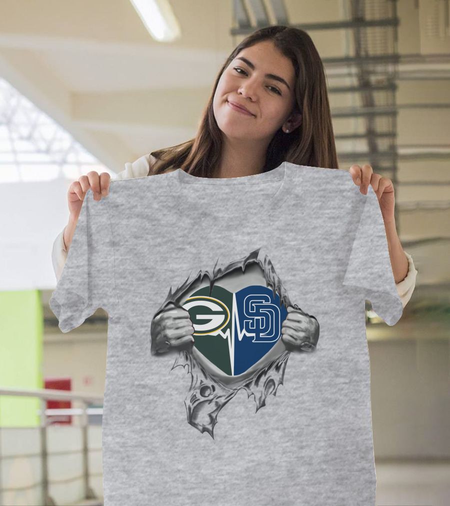 Green Bay Packers San Diego Padres Heartbeat Combo T-Shirt