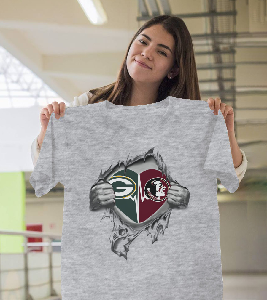 Green Bay Packers Florida State Seminoles Heartbeat T-Shirt