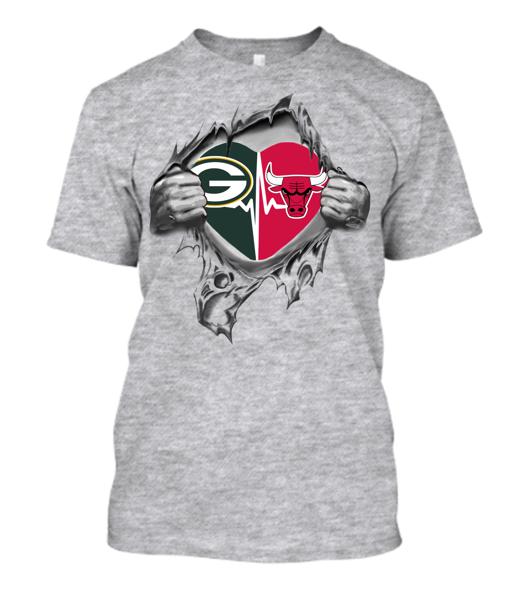 Green Bay Packers Chicago Bulls Heart Logo Fusion T-Shirt