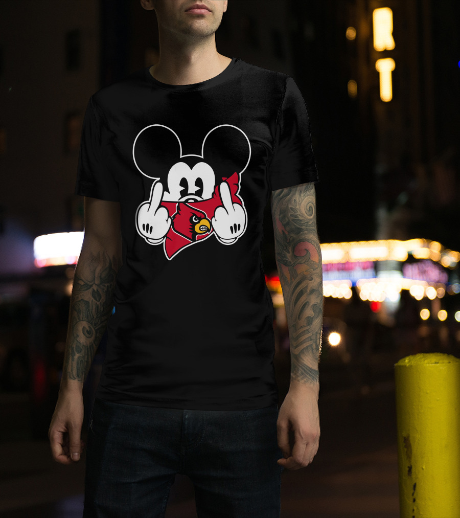 Louisville Cardinals Mickey Mouse Middle Finger T-Shirt
