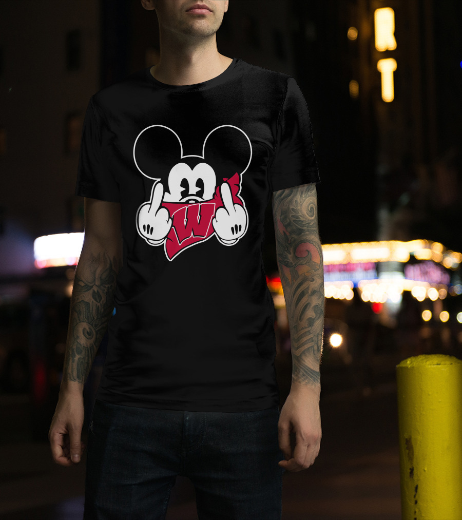 Wisconsin Badgers Mickey Mouse Middle Finger T-Shirt