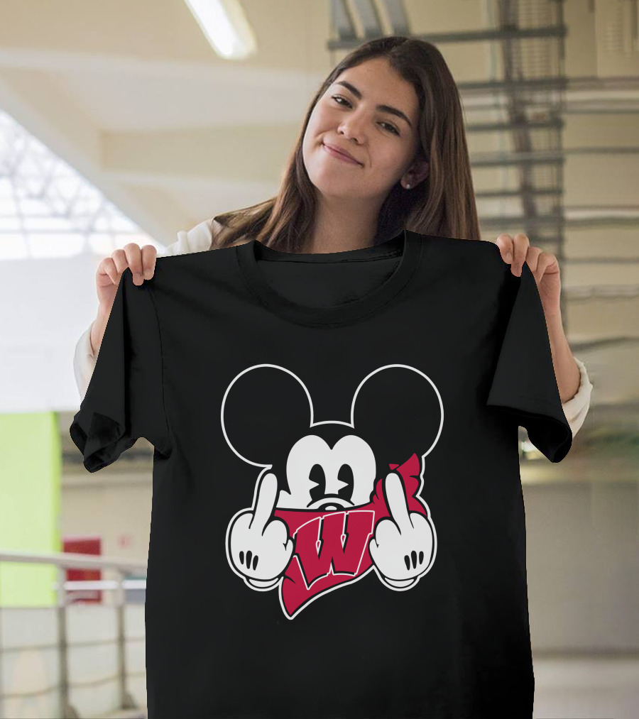 Wisconsin Badgers Mickey Mouse Middle Finger T-Shirt