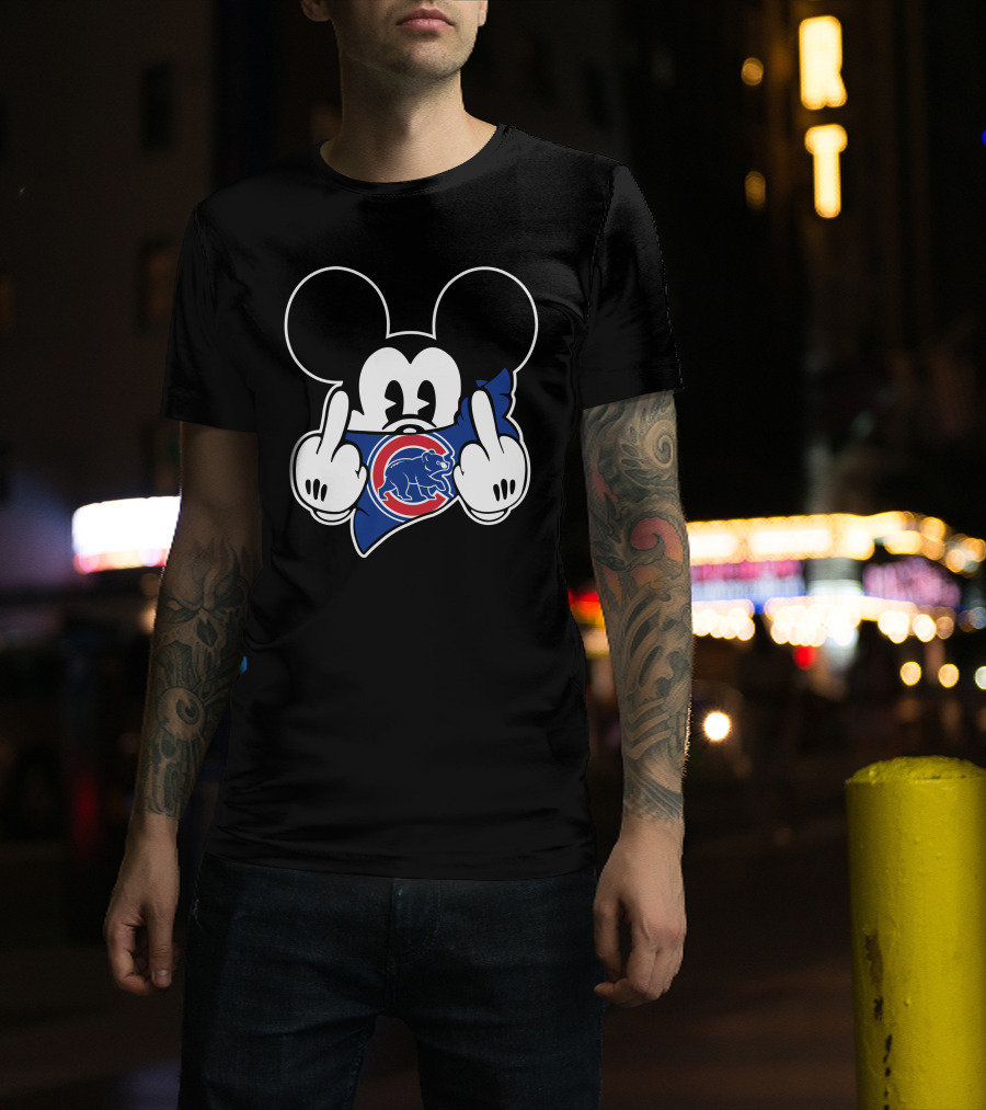 Cubs Mickey Mouse Flipping Double Middle Fingers Bandana T-Shirt