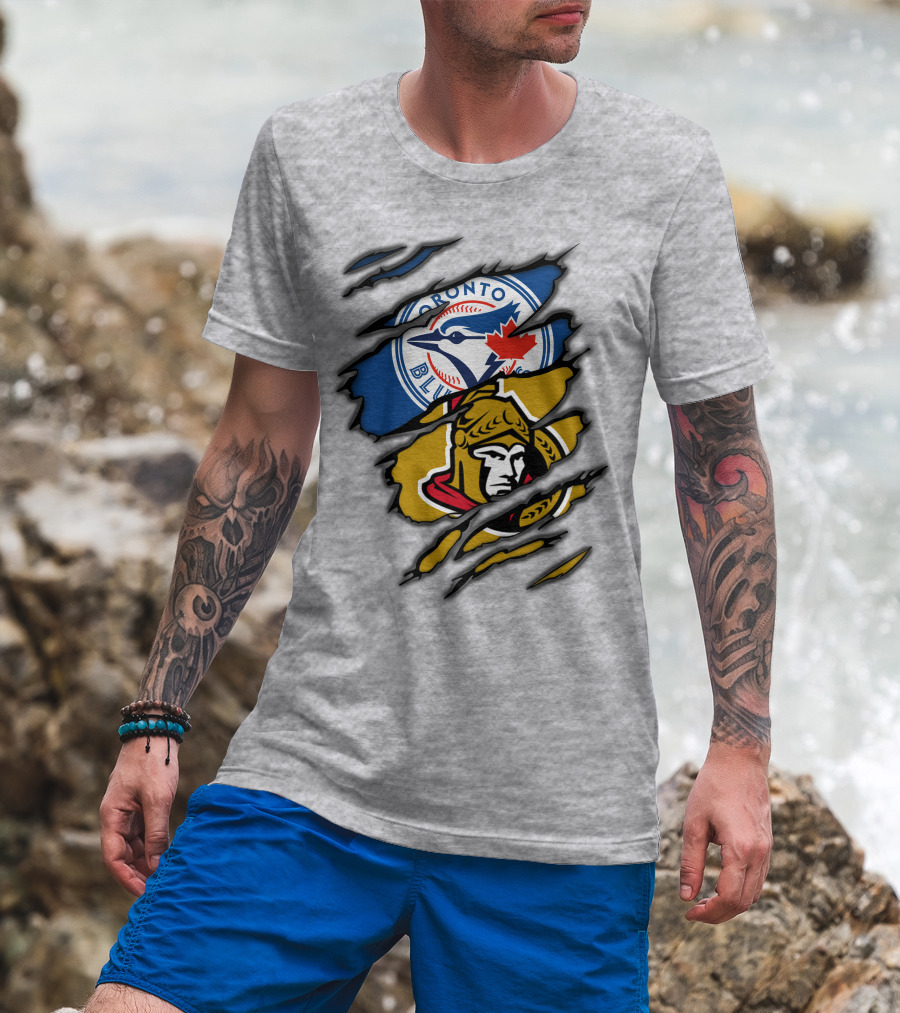 Toronto Blue Jays Ottawa Senators Dual Logo Rip T-Shirt