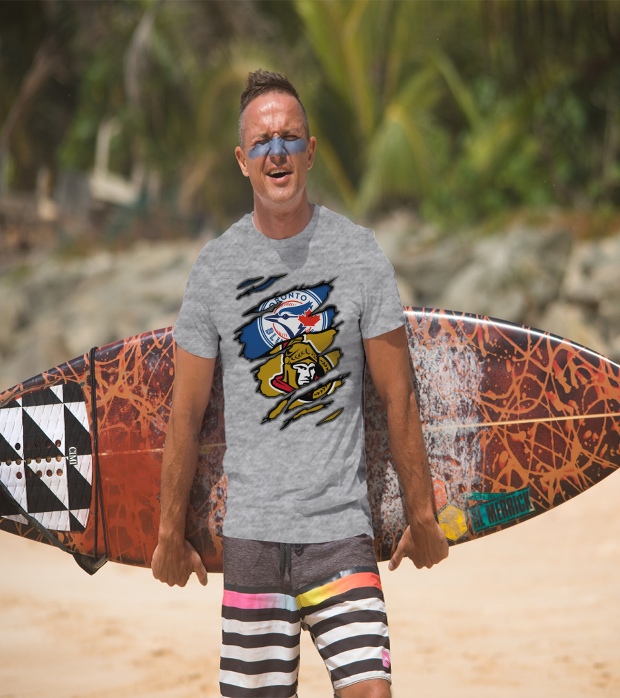 Toronto Blue Jays Ottawa Senators Dual Logo Rip T-Shirt