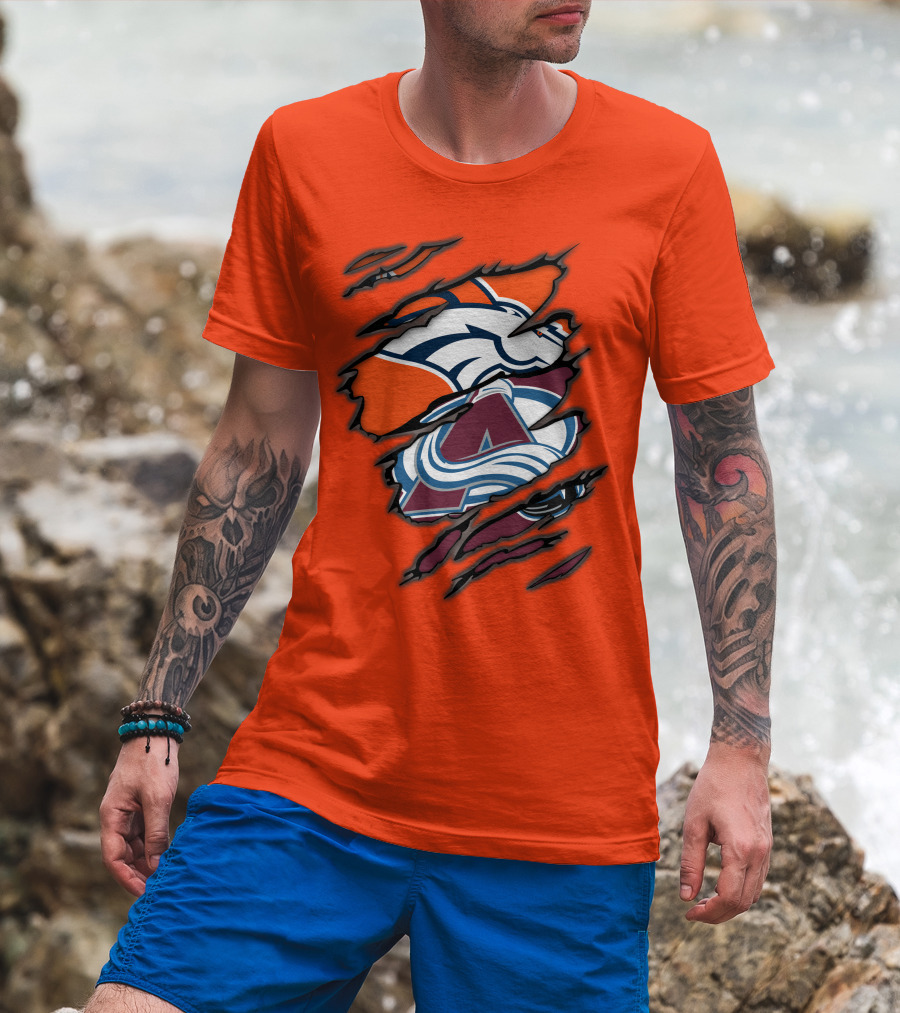Broncos Avalanche Nfl Nhl Logo Crossover Collaboration T-Shirt