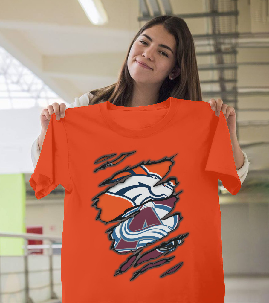Broncos Avalanche Nfl Nhl Logo Crossover Collaboration T-Shirt