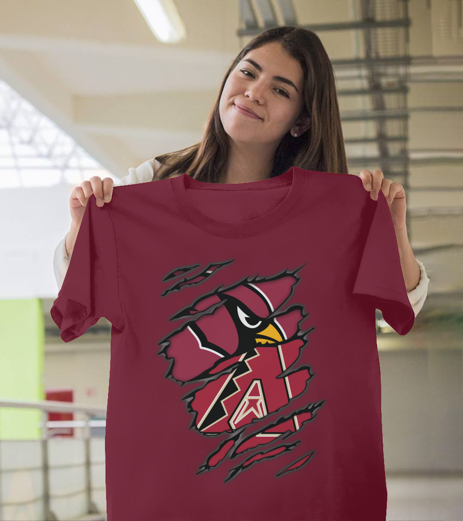Cardinals and Diamondbacks Union Ripped Claw Marks Logo Fan T-Shirt