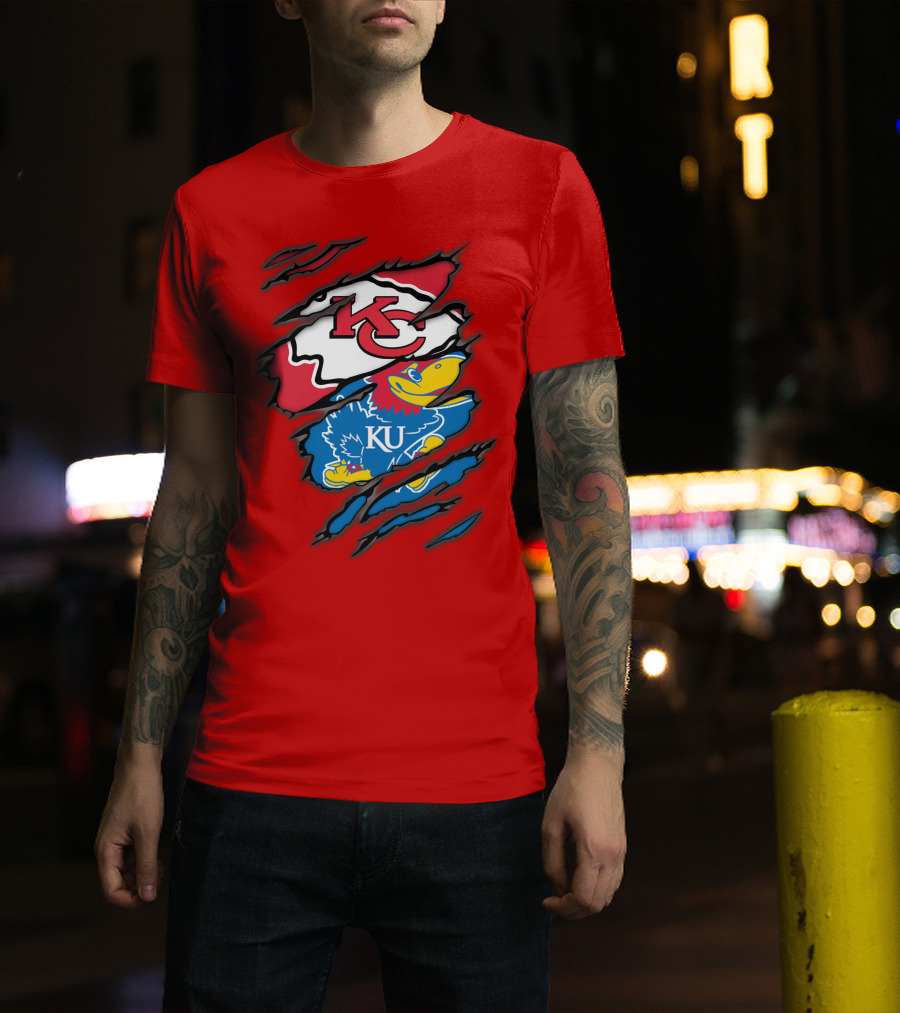 Kansas City Chiefs KC Jayhawks KU Logo Mashup T-Shirt