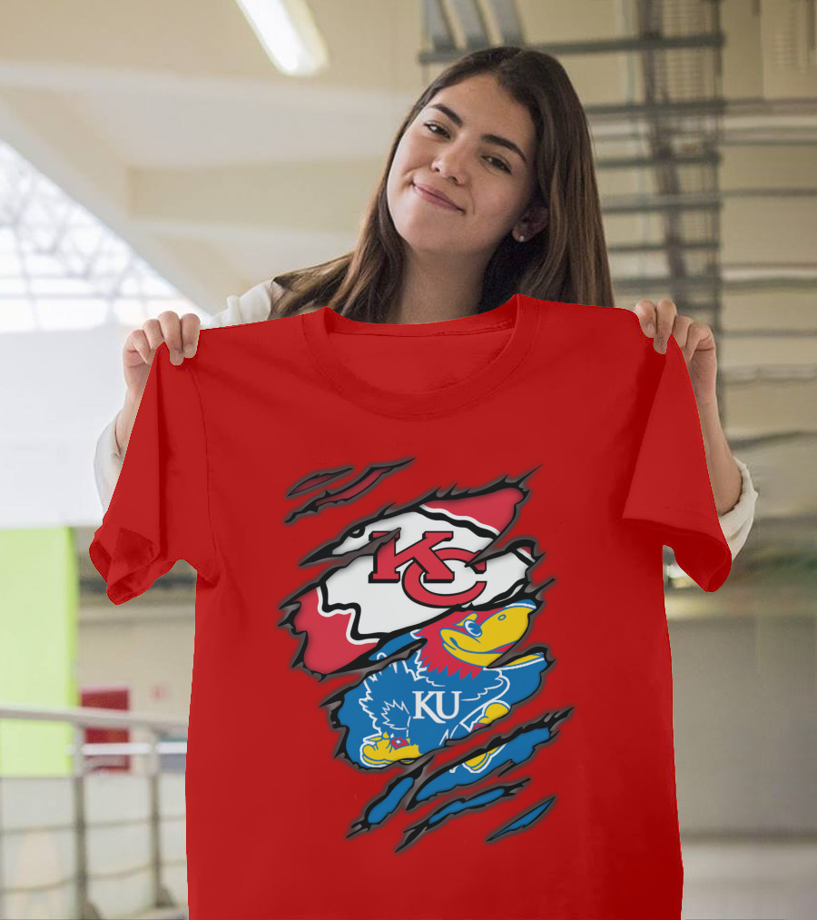 Kansas City Chiefs KC Jayhawks KU Logo Mashup T-Shirt