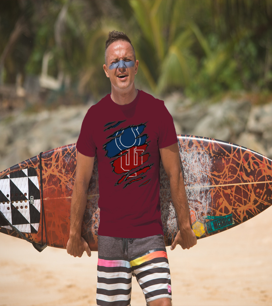 Colts Hoosiers Blue Horseshoe Red Interlocking IU T-Shirt