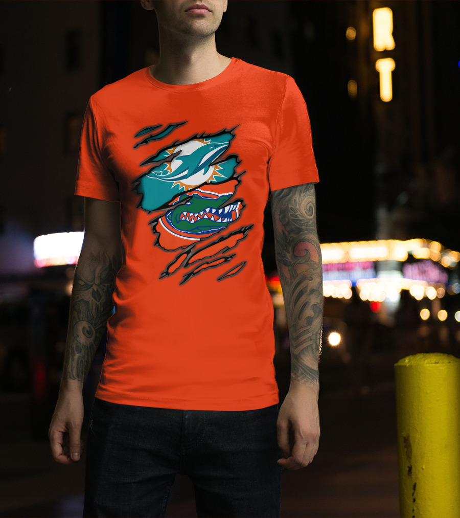 Miami Dolphins Florida Gators Logo Rip T-Shirt