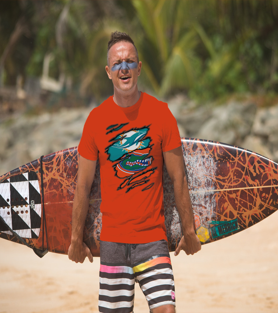 Miami Dolphins Florida Gators Logo Rip T-Shirt