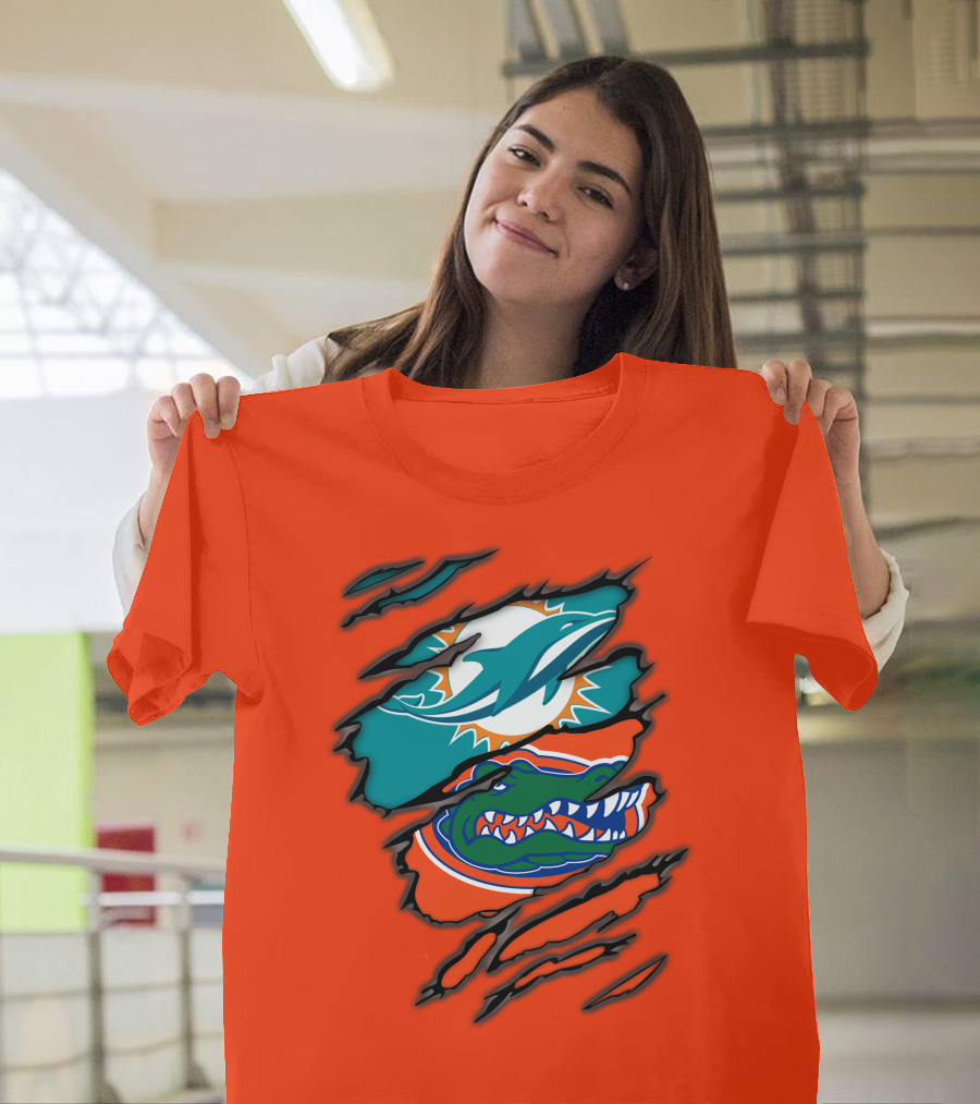 Miami Dolphins Florida Gators Logo Rip T-Shirt